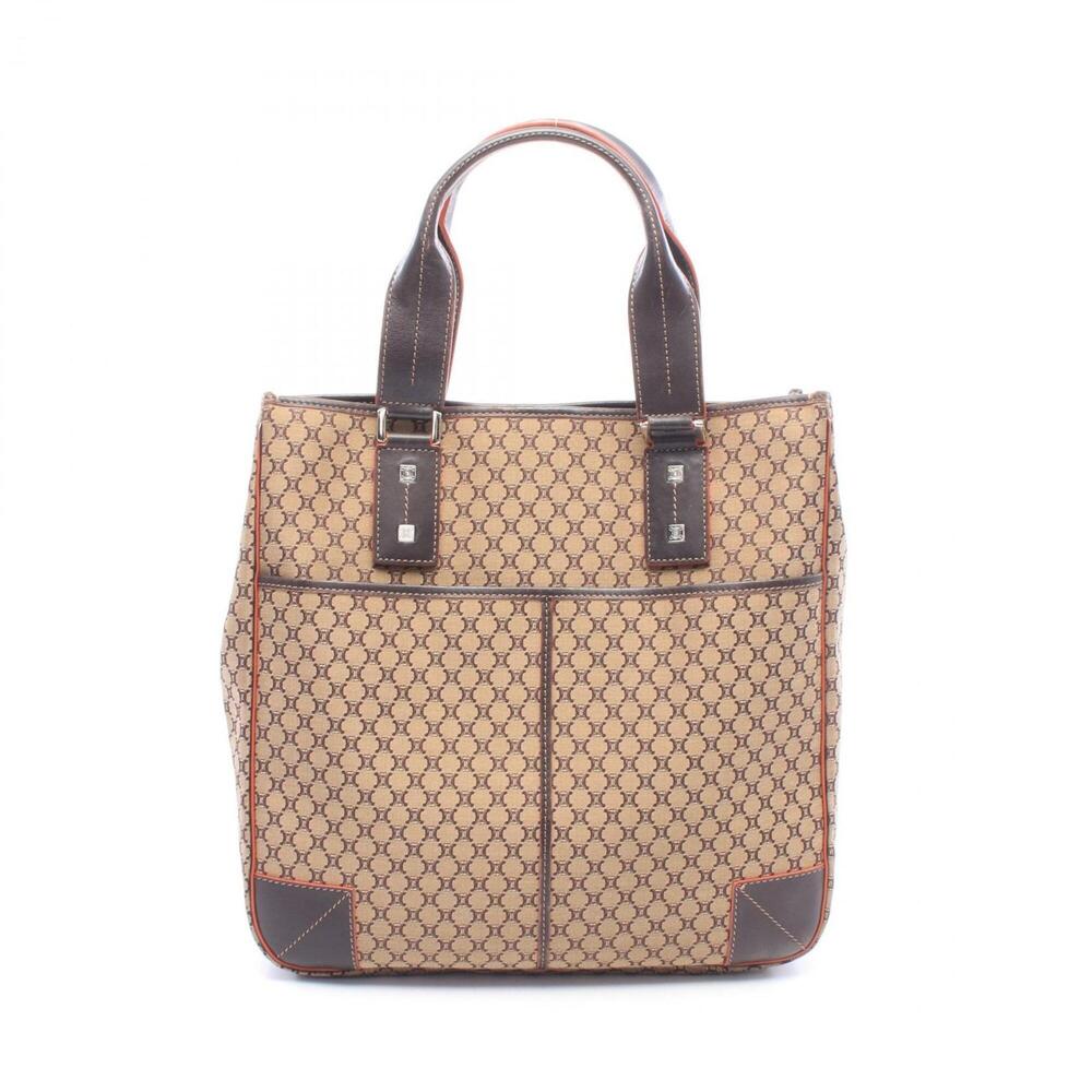 Celine Macadam Tote Bag Handbag Canvas Leather Women's Beige Brown